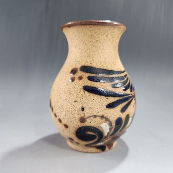 Mini Tonala Vase 4" Brush Holder Studio Pottery Hand Painted Bird Signed Mexico - Picture 5 of 11